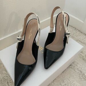 Dior Black Patent Leather Slingback Heels